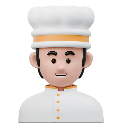 Cartoon Man Wearing White Chef Uniform With Yellow Trim And Smiling Face 3d model