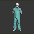 Man in Green Surgical Scrubs With White Cap Mask and Blue Gloves Holding Hands Out