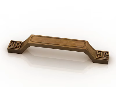 Decorative Brown Wooden Cabinet Handle With Symmetric Carved Patterns Design 3d model