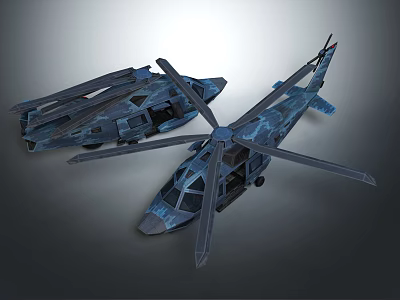 Two Modern Blue Helicopters With Detailed Rotor Blades And Cockpit Structure 3d model
