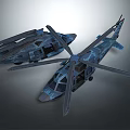 Two Modern Blue Helicopters With Detailed Rotor Blades And Cockpit Structure