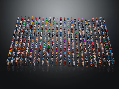 Diverse Characters And Creatures Arranged In Pyramid Formation With Colorful Details 3d model