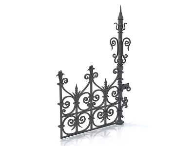 Decorative Wrought Iron Fence With Ornate Scroll Patterns And Pointed Spires 3d model