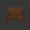Brown Fabric Leisure Chair With Wooden Armrests And Colorful Geometric Pattern Cushion