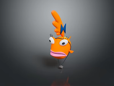 Orange Cartoon Fish With Big Eyes Eyelashes Pink Mouth Blue Star On Head Upward Finger 3d model