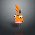 Orange Cartoon Fish With Big Eyes Eyelashes Pink Mouth Blue Star On Head Upward Finger