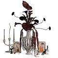 Stylish Ornamental Decor Set With Vase Candles Photo Frames And Tassel Accents
