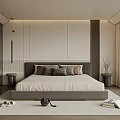 Minimalist Modern Bedroom Interior With Large Bed Pillows Nightstands And Green Plant View