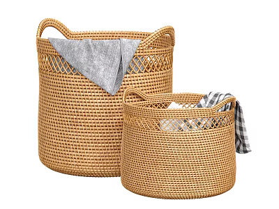 Woven Storage Baskets with Handles Set of Two Holding Folded Towels 3d model