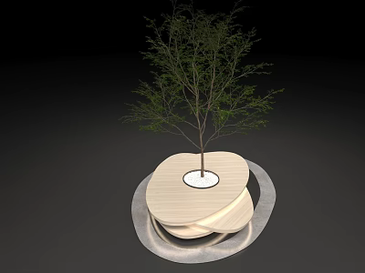 Art Installation Featuring Small Tree On Circular Wooden Layered Base 3d model