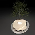 Art Installation Featuring Small Tree On Circular Wooden Layered Base