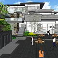 Modern Hotel Building Surrounded by Landscaped Gardens Stone Walls Greenery and Pathways