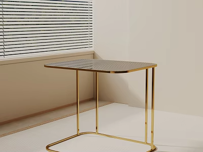 Modern Golden Metal Frame Side Table With Sleek Top In Minimalist Interior 3d model