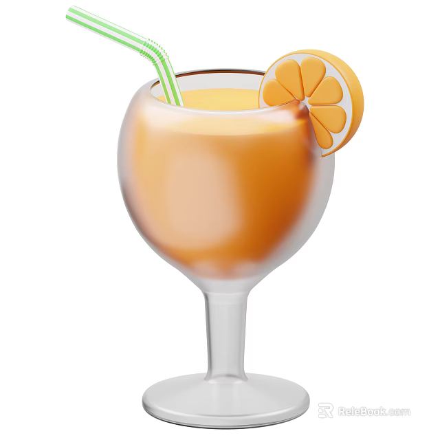 Refreshing Orange Beverage in Highball Glass with Orange Slice and Green Straw 3d model 