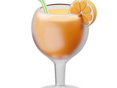 Refreshing Orange Beverage in Highball Glass with Orange Slice and Green Straw 3d model