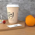 Paper Cup With White Lid Chinese Characters And Fresh Oranges On Table