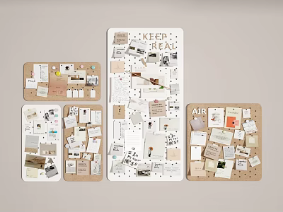 Decorative Wall Hanging Items on Cork Pin Boards with Photos Notes and Small Cards 3d model