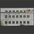 Two Story White Building Model With Blue Roof Multiple Windows Small Plant And Reflection