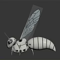 Mechanical Bee 3D Character Model With White Black Body Transparent Wings And Large Eyes