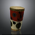 Homemade Traditional Snacks In Red White Black Patterned Cylindrical Container With Yellow Rim