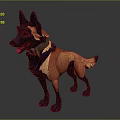 Standing Black And Orange Dog With Green Collar In Cartoon 3D Model Style