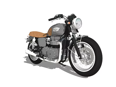 Vintage Gray Motorcycle With Brown Seat Round Headlight And Chrome Exhaust 3d model