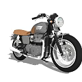 Vintage Gray Motorcycle With Brown Seat Round Headlight And Chrome Exhaust