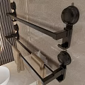 Beige Towels On Stainless Steel Towel Rack In Modern Bathroom With Marble Wall