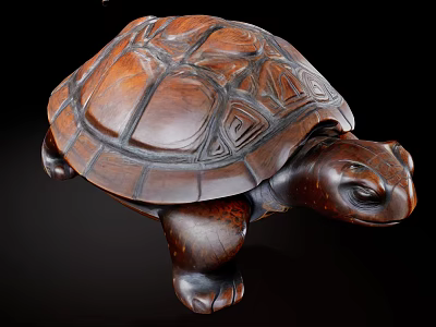 Wooden Carved Turtle Decorative Ornament Set With Intricate Patterns For Home Decor 3d model