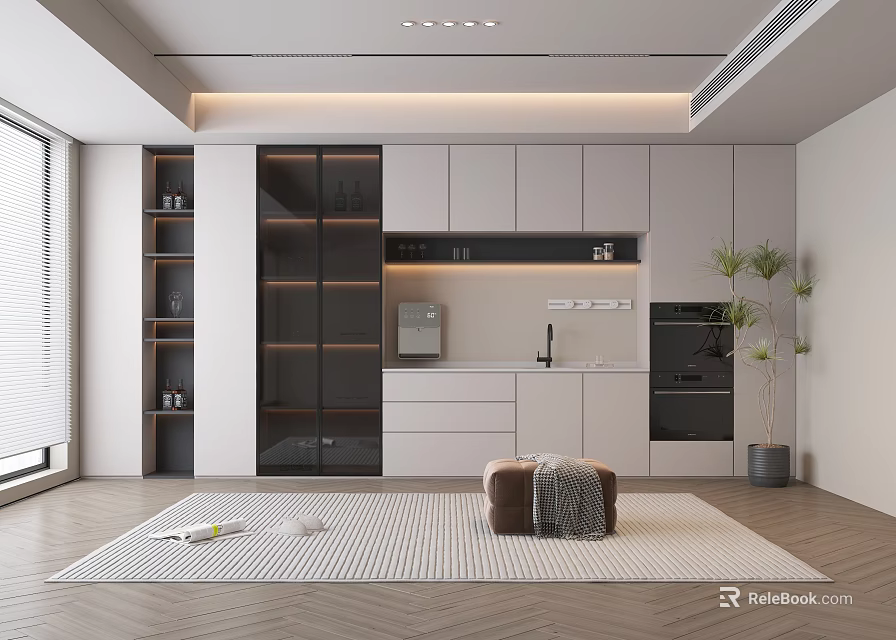 Modern Sideboard Design With Glass Doors LED Lighting And Storage Cabinets 3d model