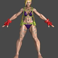 Muscular Female Warrior Character With Purple Bikini Green Harness Red Gloves And Body Tattoos