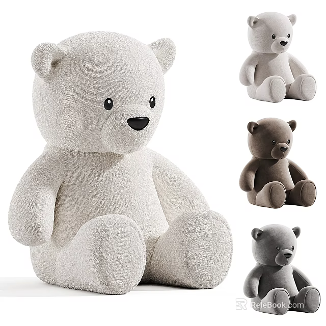 Soft Plush Bear Dolls In Multiple Colors With Sitting Pose Design 3d model 