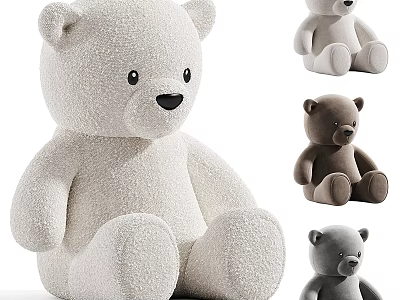 Soft Plush Bear Dolls In Multiple Colors With Sitting Pose Design 3d model