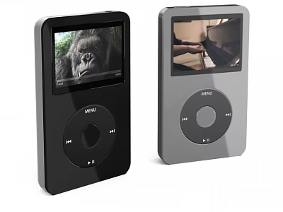 Two Sony Headphone Speaker Devices Black and Gray with Screen Video Playback Features 3d model