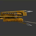Yellow Mechanical Weapon With Multiple Rows Of Sharp Metal Spikes And Chain 3d model