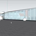 Modern Geometric Architecture With Glass Curtain Wall Plaza And Surrounding Trees