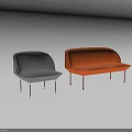 Modern Leisure Sofa Set with Grey Single Seater and Orange Two Seater Design 3d model