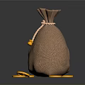 Burlap Storage Bag As Practical Household Item With Tied String And Scattered Gold Red Coins