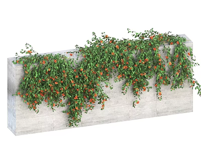 Lush Green Vines With Orange Berries Growing On Concrete Wall Structure 3d model