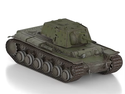 Green Vintage Military Armored Tank With Tracked Wheels Turret And Cannon 3d model