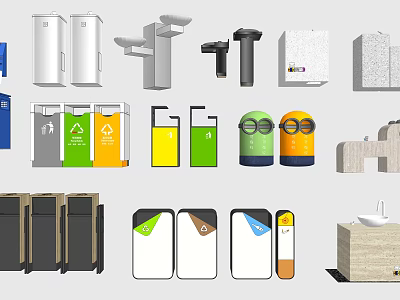 Public Facilities Featuring Recycling Bins Water Dispensers Sinks And Lockers 3d model