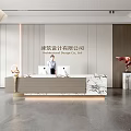 Modern Architectural Design Company Reception Area With Marble Desk And Sculpture Decoration