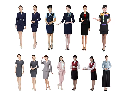 Multiple Women in Various Professional Work Uniform Styles for Different Career Roles 3d model