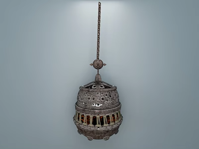 Ornate Hanging Metal Stove With Intricate Openwork Design And Flame Light 3d model