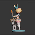 Bunny Ear Girl Character Holding Torch And Sword With Pink Blue Outfit On Blue Base