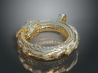 Elegant Golden Coiled Dragon Design Pendant With Shiny Detailed Textured Surface 3d model