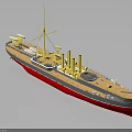 Detailed Vintage Water Vessel Model with Yellow Superstructure Red Hull Multiple Chimneys and Mast
