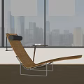 Modern Lounge Chair With Wicker Design And Metal Frame By Window Overlooking City Skyline