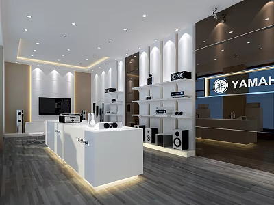 YAMAHA Retail Store Interior With Display Shelves Audio Equipment And Counter 3d model