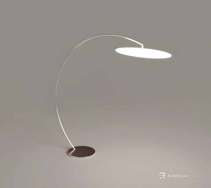 Modern Arch Floor Lamp With Circular Shade And Round Metallic Base Design 3d model 
